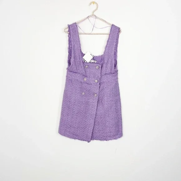 New Zara Tweed Rhinestone Button Dress - Picture 6 of 10